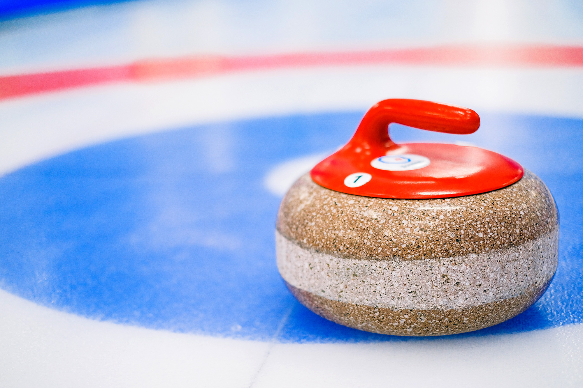 Photo of a curling "stone" and "house" on ice